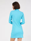 Women Turquoise Rib Turtle Neck Short Dress