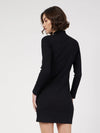 Women Black Rib Turtle Neck Short Dress