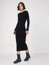 Women Black Rib Bodycon Midi Dress