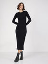 Women Black Rib Bodycon Midi Dress