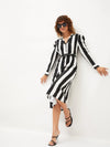 Women Black & White Striped Belted Shirt Dress