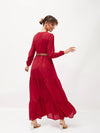 Women Maroon Belted Tiered Maxi Dress