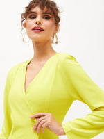 Women Neon Yellow Knitted Wrap Dress