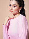 Women Pink Full Sleeves Rib Top