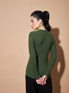 Women Olive Full Sleeves Rib Top