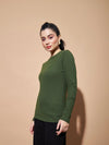 Women Olive Full Sleeves Rib Top