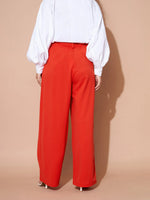 Women Orange Pleated Wide Leg Pants