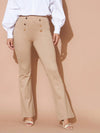 Women Beige High Waist Gold Show Buttons Pants