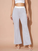 Women Grey And White Colour Block Pants