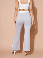 Women Grey And White Colour Block Pants