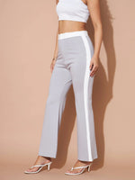 Women Grey And White Colour Block Pants