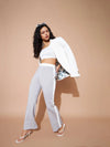 Women Grey And White Colour Block Pants