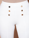 Women White High Waist Gold Show Buttons Pants