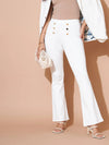 Women White High Waist Gold Show Buttons Pants