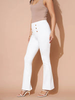 Women White High Waist Gold Show Buttons Pants