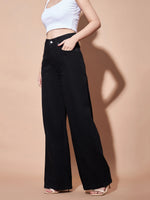 Women Black High Waist Seam Detail Straight Jeans