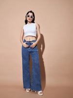 Women Blue High Waist Straight Jeans