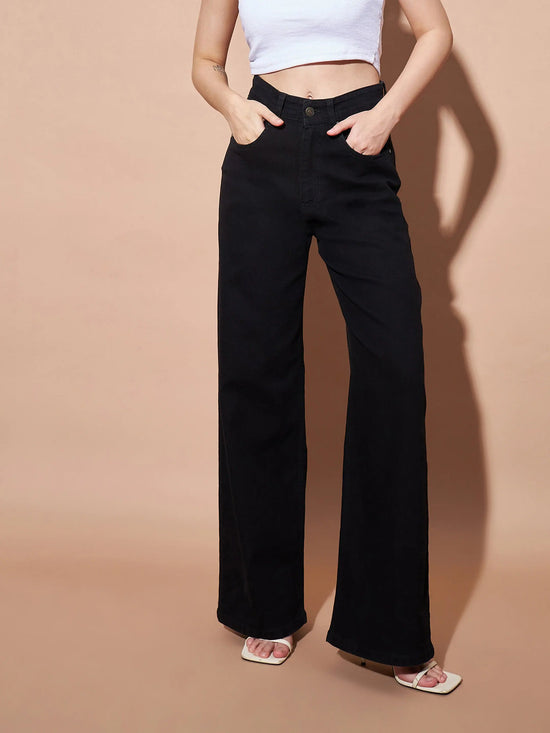 Women Black High Waist Straight Jeans