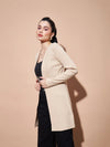 Women Beige Full Sleeves Rib Shrug