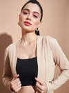 Women Beige Full Sleeves Rib Shrug