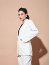 Women White Notch Collar Front Open Blazer