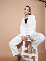 Women White Notch Collar Front Open Blazer