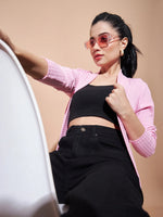 Women Pink Full Sleeves Rib Shrug