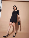 Women Black Rib Square Neck Short Dress-SFDRSS11553XS