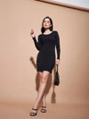 Women Black Basic Bodycon Rib Dress