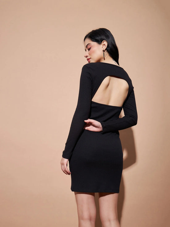 Women Black Basic Bodycon Rib Dress