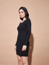 Women Black Basic Bodycon Rib Dress