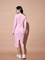 Women Pink Contrast Rib Bodycon Rib Dress