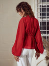 Women Red V-Neck Peplum Top