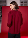 Women Maroon Embellished Puff Sleeves Top