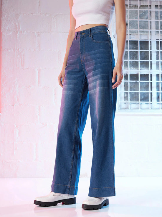 Women Blue Wide Leg Jeans-SFJEAN0404XS