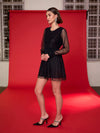 Women Black Embellished Mesh Net Skater Dress