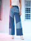 Women Blue Colour Block Straight Fit Jeans