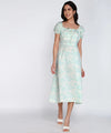 Women Sea Coral Print Cotton Flex A-Line Midi Dress