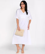 Women Belted A-Line Cotton Flex Midi Dress