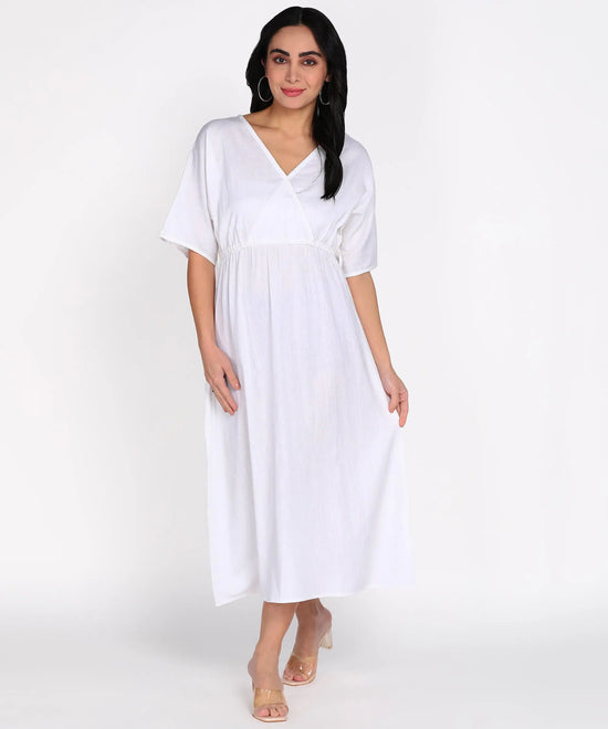 Women Belted A-Line Cotton Flex Midi Dress