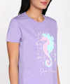 Delightful Women's Pajama Set with Sea Horse Print-Cotton Jersey