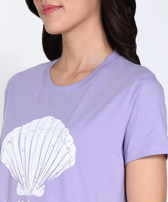 Women's Lighthearted T-Shirt with "Shell Yeah" Print- Cotton Jersey