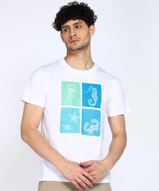 Cotton Jersey Vibrant Aquatic Animals Print Men's T-Shirt