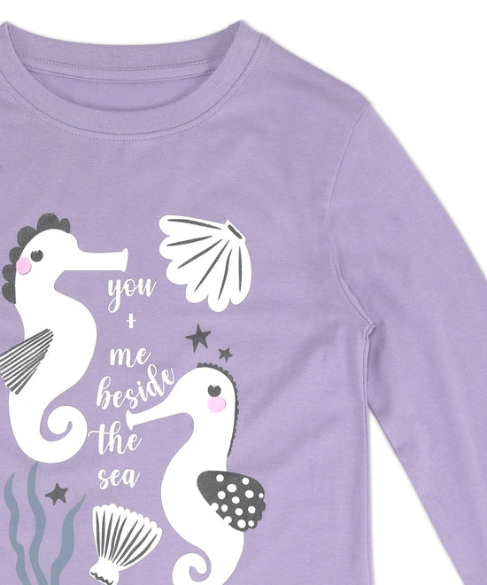 Cozy Girls Pajamas with Sea Horse Print-Cotton Jersey