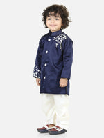 BownBee Hand Embroidered Jam Cotton Sherwani Salwar For Boys- Blue