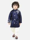 BownBee Hand Embroidered Jam Cotton Sherwani Salwar For Boys- Blue