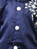 BownBee Hand Embroidered Jam Cotton Sherwani Salwar For Boys- Blue