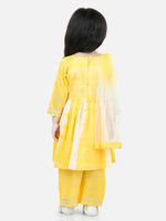 BownBee Hand Dyed Chanderi Silk Kurti Pant with Dupatta for Girls- Yellow