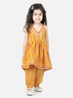 BownBee Halter Neck Pure Cotton Kurti with Harem for Girls- Yellow