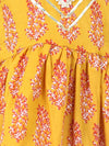 BownBee Halter Neck Pure Cotton Kurti with Harem for Girls- Yellow